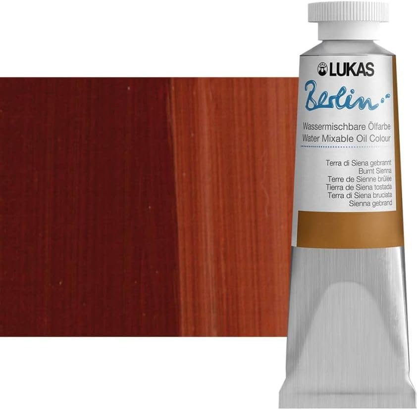 Lukas Berlin Pro Artists Water Mixable Oil Paint 37 ml Tube Burnt Sienna, Water Soluble, Lightfast Pigments, Quick Drying, Easy Clean-Up, Eco-Friendly, Professional Quality, 40 Color Range