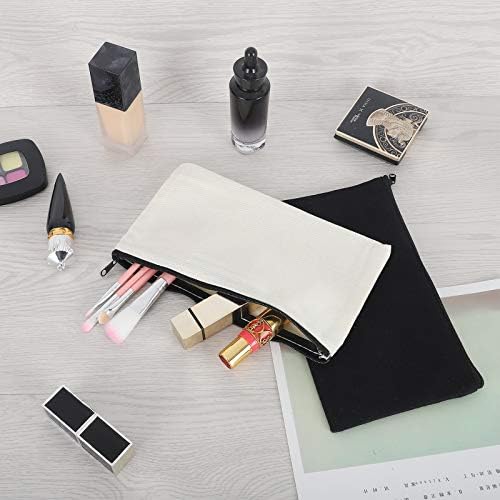 12 Pieces White Cotton Canvas Makeup Bag, Multipurpose Cosmetic Bag with Zipper Travel Toiletry Pouch, Blank DIY Craft Bag (White, S)