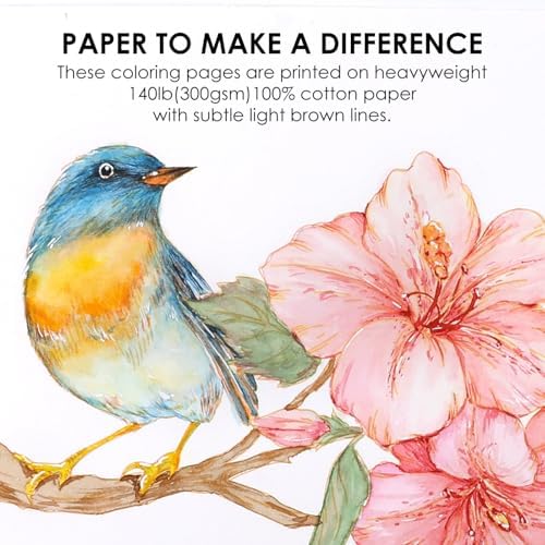 Grabie Watercolor Coloring Book, 15 A5 Cotton Sheets, Flower Themed