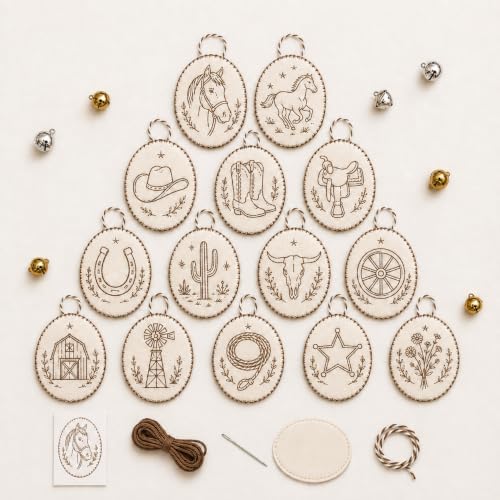 Beginner-Friendly DIY Heirloom Oval Embroidery Ornament Kit Collection, Christmas Embroidery Kit, Threads & Tools, Complete Craft Kits for Adults, Xmas Tree Hanging Decor (Western)