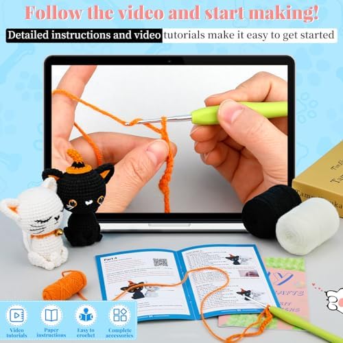 Pnytty 2Pcs Cat Crochet Starters Kits for Adult, Crochet Kit for Beginners