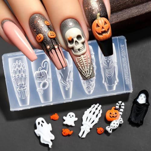 2PCS Silicone Nail Art Molds, 3D Skull, Ghost, Pumpkin Nail Charms Molds