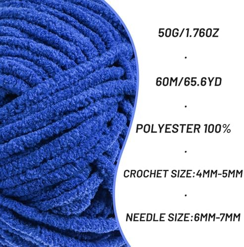 4 Packs Plush Chenille Chunky Crochet Yarn - Baby Yarn for Crocheting Soft - Velvet Yarns Knitting for Blankets Crafts - Fluffy Amigurumi Yarns 200g/262.5yds (4 Sapphire Blue)