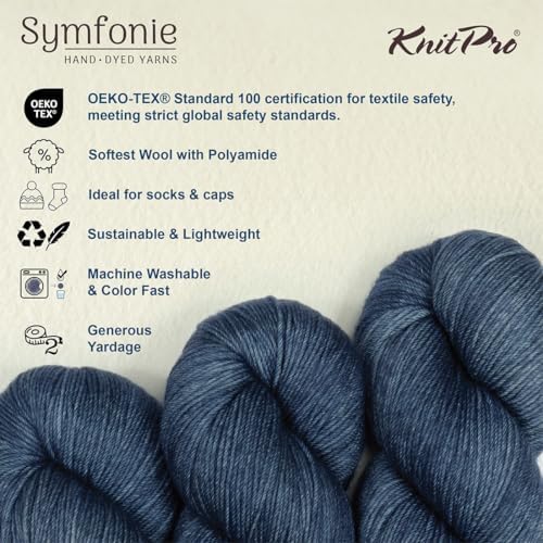 KnitPro Symfonie Fingering Weight Merino Wool Yarn 100g, Jodhpur Blue