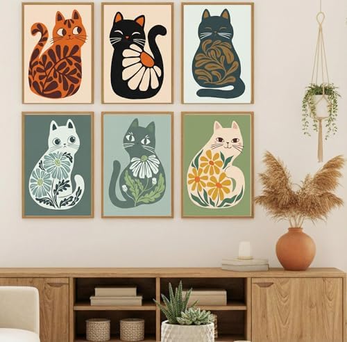 Jethami 6 Pack Cat Paint by Numbers Kit for Adults 8 x12 in | Easy to piant for beginners, Diy art craft, Relaxing & Stress relief, High definition canvas, Home wall decor, Vivid colors
