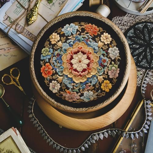 FONNUY Floral Embroidery Kit, Cross Stitch Kits for Beginners, Handmade Crafts with Printed Patterns for Beginner Adults, Easy to Follow Color Thread Needlework, 8'' Hoop (Wildfire of Blossoms)