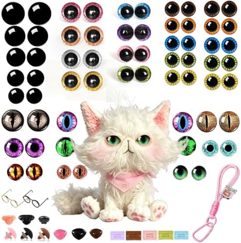 CSCHENGO 158PCS 12-28mm Amigurum Glass Safety Eyes for Crochet Animals,Glitter 3D Moon/Middle/Black Crochet Safety Eyes/Glasses/Labels/Sling,Adult Crochet Set for Creative Art Making