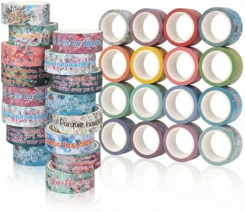 24 Rolls Christian Washi Tape Gifts, Spanish Floral Religious