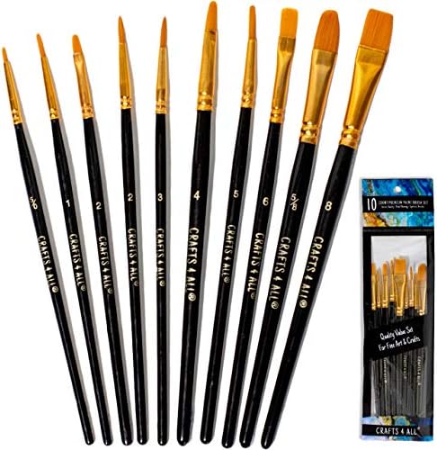 Crafts 4 All Artist Paint Brushes - Professional, Multi Tip, Nylon Hair Paintbrushes - Paintbrush Set of 10 for Acrylic, Watercolor, Christmas Decorations & Oil Painting - Art Supplies