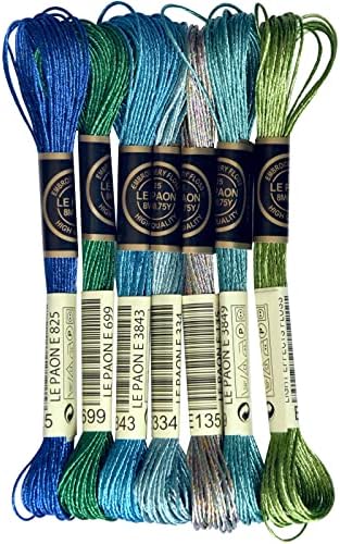 LE PAON Embroidery Floss Metallic Thread (Blue-Green Series)