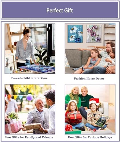 4 Pack paint by numbers kit for adults Framed Canvas with Wooden Easel