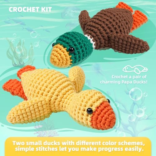 MOREJMTT Crochet Kit for Beginners, Learn to Crochet, Include Easy Knitting Soft Yarn, Step-by-Step Video Tutorial, Hook, Holiday Birthday Gift for Adults(2 Pack Ducks)