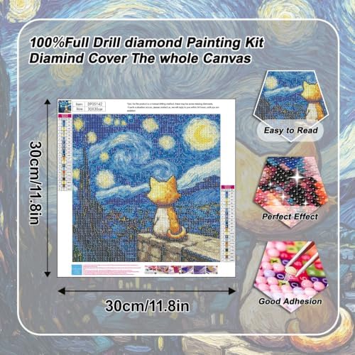VeGuude Diamond Art Kits for Adults Starry Night Cat Diamond Painting Kits