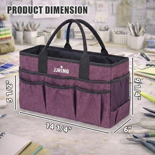 JJRING Large Art Supply Storage Tote Bag With Mesh Pockets, Purple