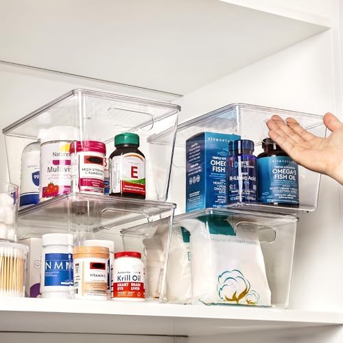 Vtopmart 6 Pack Clear Stackable Storage Bins with Lids and Handles, Large | BPA-free Plastic, Organize Vertically, For Pantry Kitchen Fridge Cabinet Closet Bathroom, Built to Last, Easy to Move