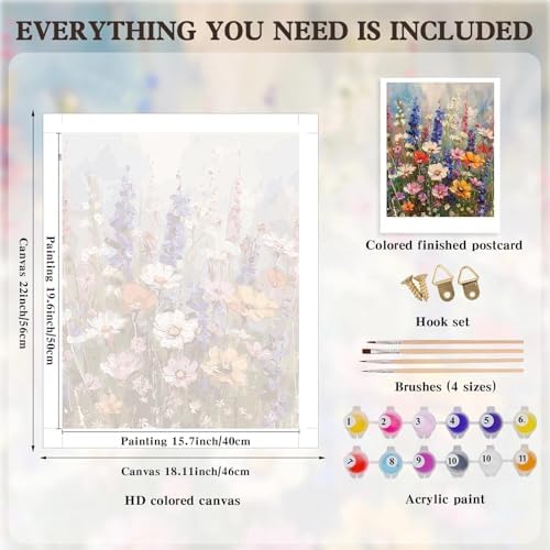 Alptiny Wild Flowers Paint by Numbers Kit for Adults Beginner, Colorful Flower Paint by Number Kits on Canvas, DIY Floral Oil Painting Kit for Relaxation & Home Decor, 16x20 Inch