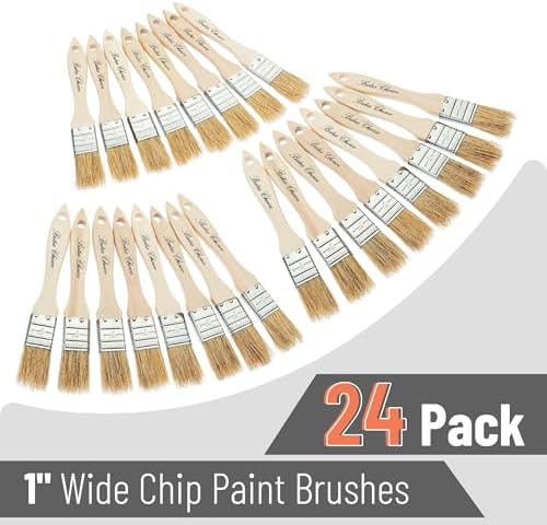 Bates- Chip Paint Brushes for Painting, 1 Inch, 24 Pack, Wood Handle, Natural Bristle Paint Brush