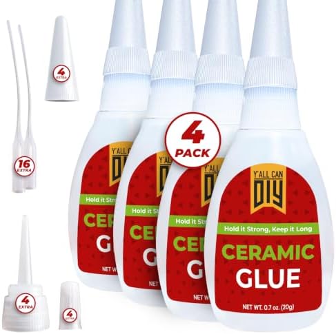 Y’allCanDiy Ceramic Glue Repair for Pottery, Porcelain, Super Glue 4 Pack