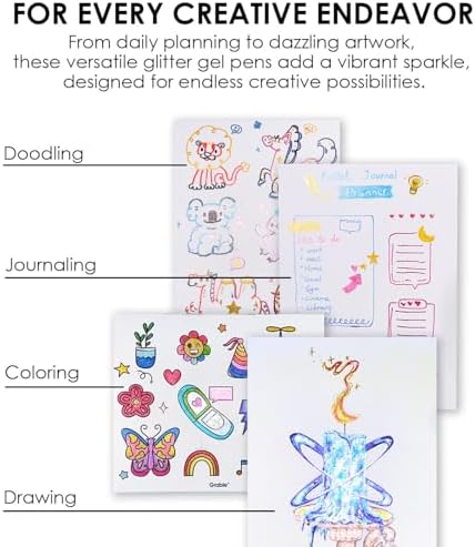 Grabie Set of 42 Color Glitter Gel Pens, 1.0 mm Fine Tip Art Pens | Brilliant Glitter Effects, Consistent Ink Flow, Comfortable Grip, Creative Lettering, Smooth Writing, Ideal For Coloring