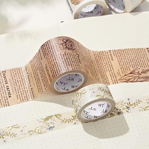 WT Petals & Parchment Washi Sticker Tape Set, 4 Rolls, Original Vintage Floral Designs, Decorative Masking Tape for DIY Crafts, Journaling, Scrapbooking, Planners, and Adhesive Paper Stickers