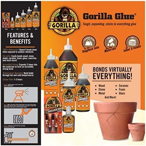 Gorilla Original Gorilla Glue, Waterproof Polyurethane Glue, 2 Ounce Bottle, Brown, (Pack of 1)