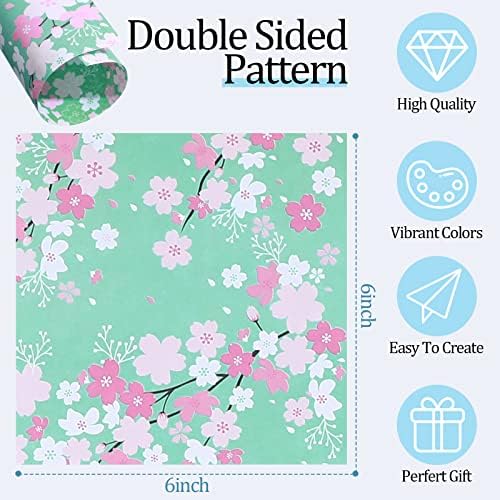 Lincia 480 Pieces Origami Paper Kit Japanese Washi 6 Inch Square Double Sided Sheet 32 Vivid Colors Sakura Cherry Flowers Colors for Hand Crafts Project Creativity Scrapbook Paper Beginner