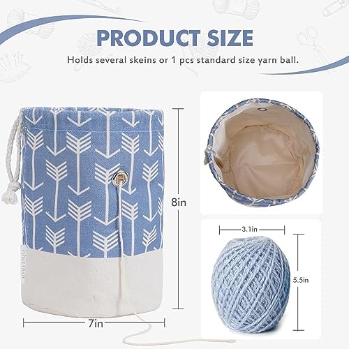 Yarn Bag, Small Knitting Crochet Bag, Portable Yarn Storage Bags Organizer for Crocheting Project,Store Skein Ball, Short Knitting Needle (Blue)