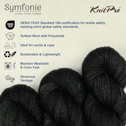 KnitPro Symfonie Fingering Weight Merino Wool Yarn 100g, Black Pepper