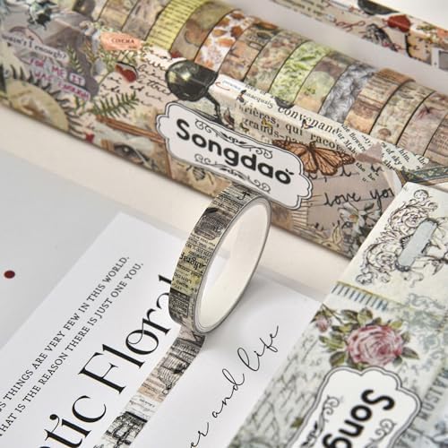 20 Rolls Skinny Vintage Washi Tape Set Retro Arts Adhesive Tapes Basic Patterns Decorative Masking Tape Sets for Craft, Kids, Scrapbook, DIY, Gift Wrapping (Forest Isles)