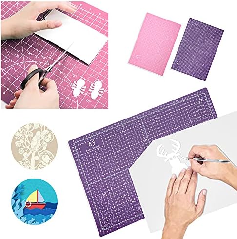 TCAIRG Self Healing Cutting Mat 18 inchx12 inch Non-Slip PVC Double Sided 5-Ply A3 Art Craft Rotating Mat,Sewing Crafts Hobby Fabric Precision Scrapbooking Project(Pink/Purple)