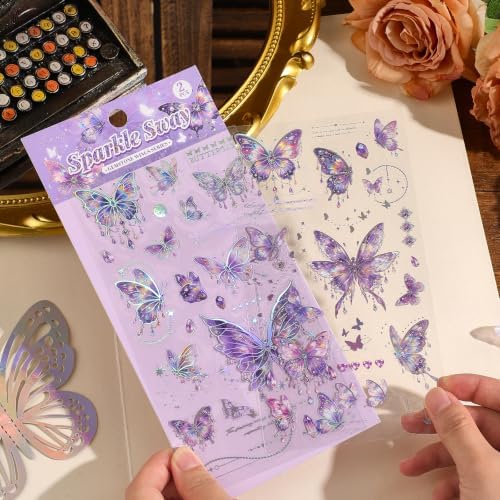 4 Sets 200 Pcs Stickers for Scrapbooking,3D Butterfly Self-Adhesive Scrapbook Stickers Supplies Journal,Vintage Aesthetic Sticker Art Diary Card Craft Gifts Planner Notebook