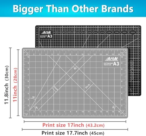 ArtAt Self Healing Cutting Mat: 12″x 18″ Black-Gray Eco-Craft Cutting Mat - 5-Layer Durable Anti-Blade-Wear Material for All Your Crafting Needs