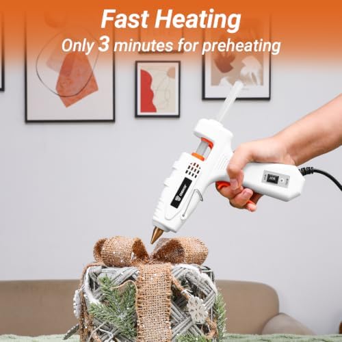 Hot Glue Gun Full Size: DEKOPRO 60/100Watt Dual Temp Hot Glue Gun Kit with 25 Glue Sticks, Organize Storage Case, Heavy Duty Heat Glue Gun Tool Set for Home Repair, Art & Crafts, DIY White