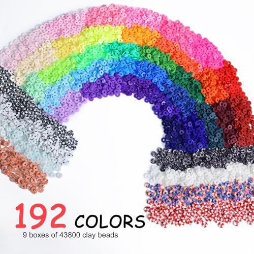 Redtwo 45000 Pcs 192 Colors Clay Beads Bracelet Making Kit | 9 Boxes Friendship Bracelet Kit Flat Polymer Clay Beads for Jewelry Making, Crafts Gift for Girls Ages 6-12