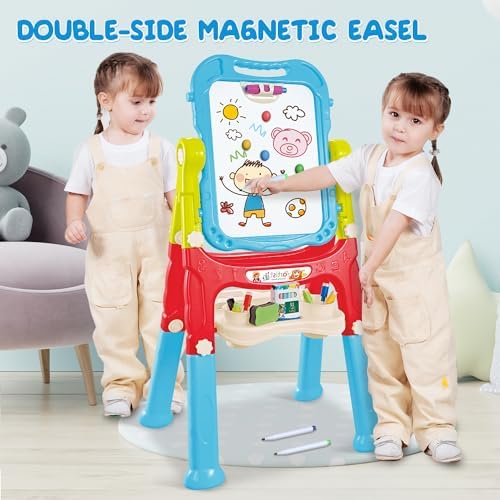 Toddler Art Easel for Kids, Chalkboard & Whiteboard with Drawing Tools