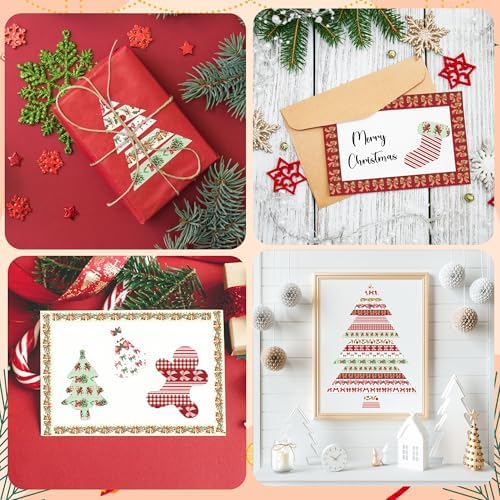 Christmas Bow Washi Tape - 12 Rolls Festive Holiday Designs with Holly Candy Cane Patterns, Easy Tear & Acid Free Adhesive for for Gift Wrapping, Scrapbook, Journal Decor & DIY Projects