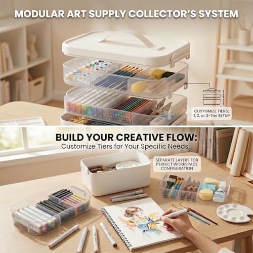 13.3 QT Art Supply Storage Organizer, 3-Tier with Removable Trays
