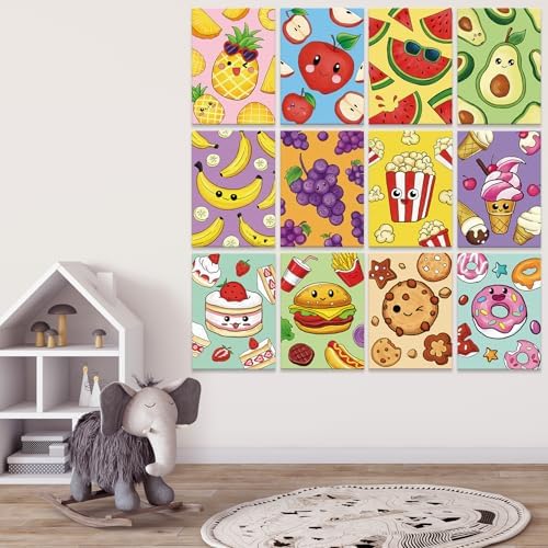 Louise Maelys 12Pack Pre Drawn Canvas to Paint for Kids,Fruit Food