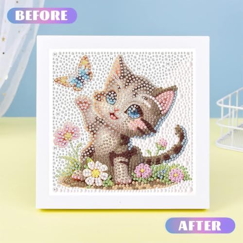 Cat Diamond Art Painting Kits for Kids with Frame Ages 4-8-12 (7x7 inch)