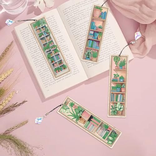 4 Pieces Diamond Painting Bookmarks for Adults Plant Bookshelf Design
