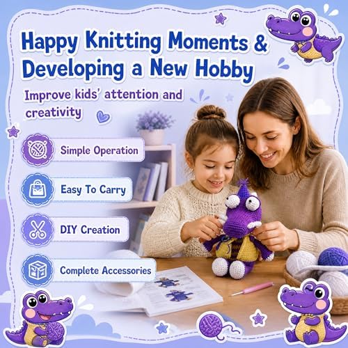 Crochet Kit for Beginners, DIY Crochet Amigurumi Craft Kit (Purple+Blue)