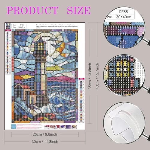 DIYDECORFUN Lighthouse Diamond Art Kits for Adults,DIY 5D Stained Glass Lighthouse Diamond Painting Kit for Beginners,Full Round Drill Landscape Dot Mosaic Gem Art for Home Wall Decor12X 16Inch