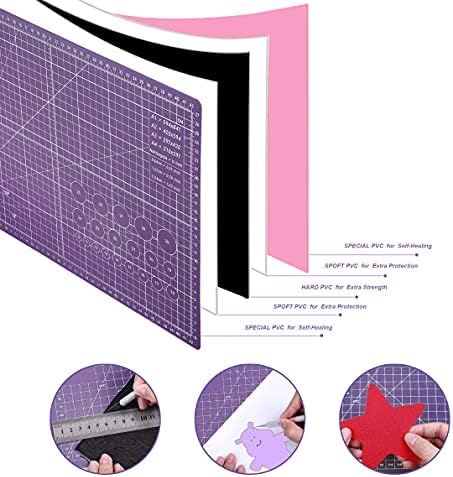 TCAIRG Self Healing Cutting Mat 18 inchx12 inch Non-Slip PVC Double Sided 5-Ply A3 Art Craft Rotating Mat,Sewing Crafts Hobby Fabric Precision Scrapbooking Project(Pink/Purple)