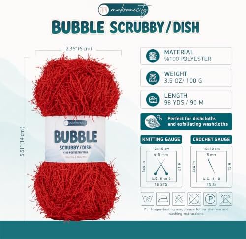 Makromecity Bubble Scrubby Yarn - 100% Premium Polyester Yarn for Crocheting and Knitting - 3.5 Oz (100g), 98 Yds (90m) - Ideal for Dishcloths, Crafting & Bath Washcloths (Red, 3 Skeins)