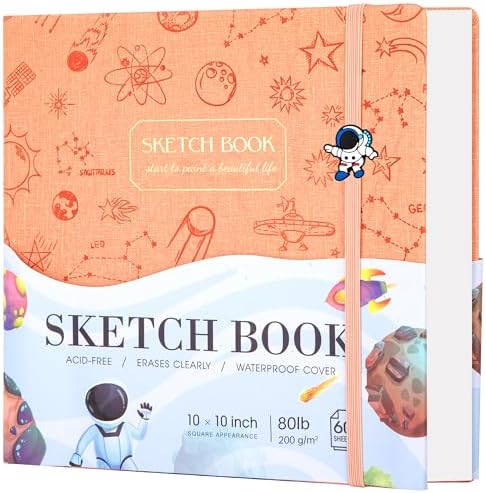FLYING EAGLE Sketch Book, Square Hardcover Sketchbook for Kids,10x10,Orange