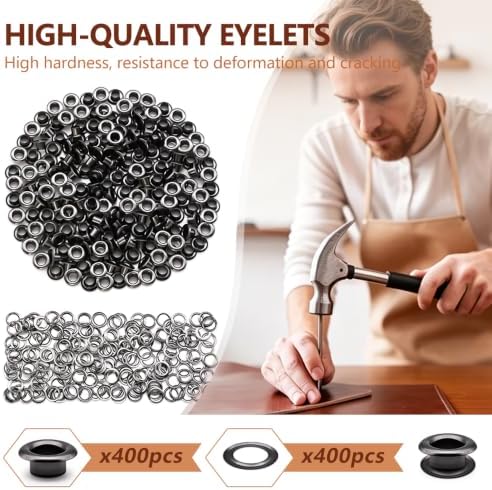 SEMINI 400 Sets 3.5mm Gunmetal Grommet Eyelet Kit for Fabric Leather Crafts