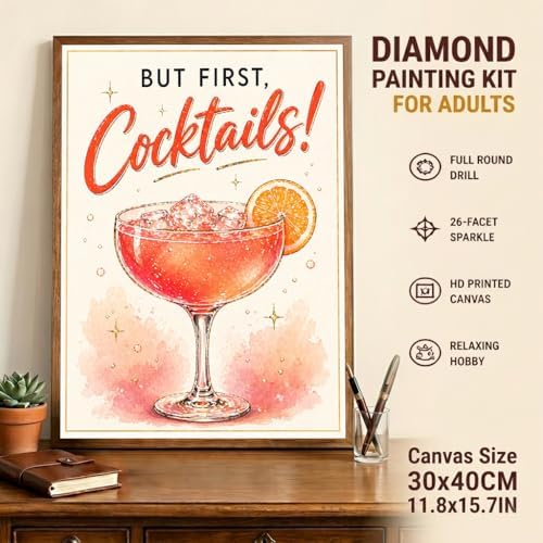 TOPCLTV Cocktail Diamond Art Kits for Adults, 5D Bar Diamond Painting