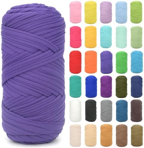 Tshirt Yarn for Crocheting,Dark Purple T Shirt Chunky Elastic Fabric Thick T-Shirt Crochet Yarn for Beginners Crocheting Hand Knitting Bag/Basket/Coasters/DIY Crafts/Home Decor 200G(Dark Purple
