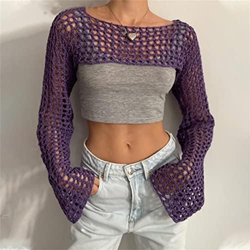 KEOMUD Women Crochet Tops Y2K Hollow Knit Bolero Shrug