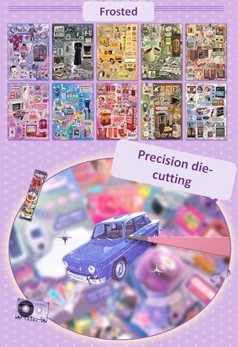 Japanese Retro Sticker Book, 800 Cartoon Stickers Book with Art Coated Paper Creative Activity Stickers for Adults, DIY Scrapbooking Phone Cases Laptops Party Gifts (Y2k)